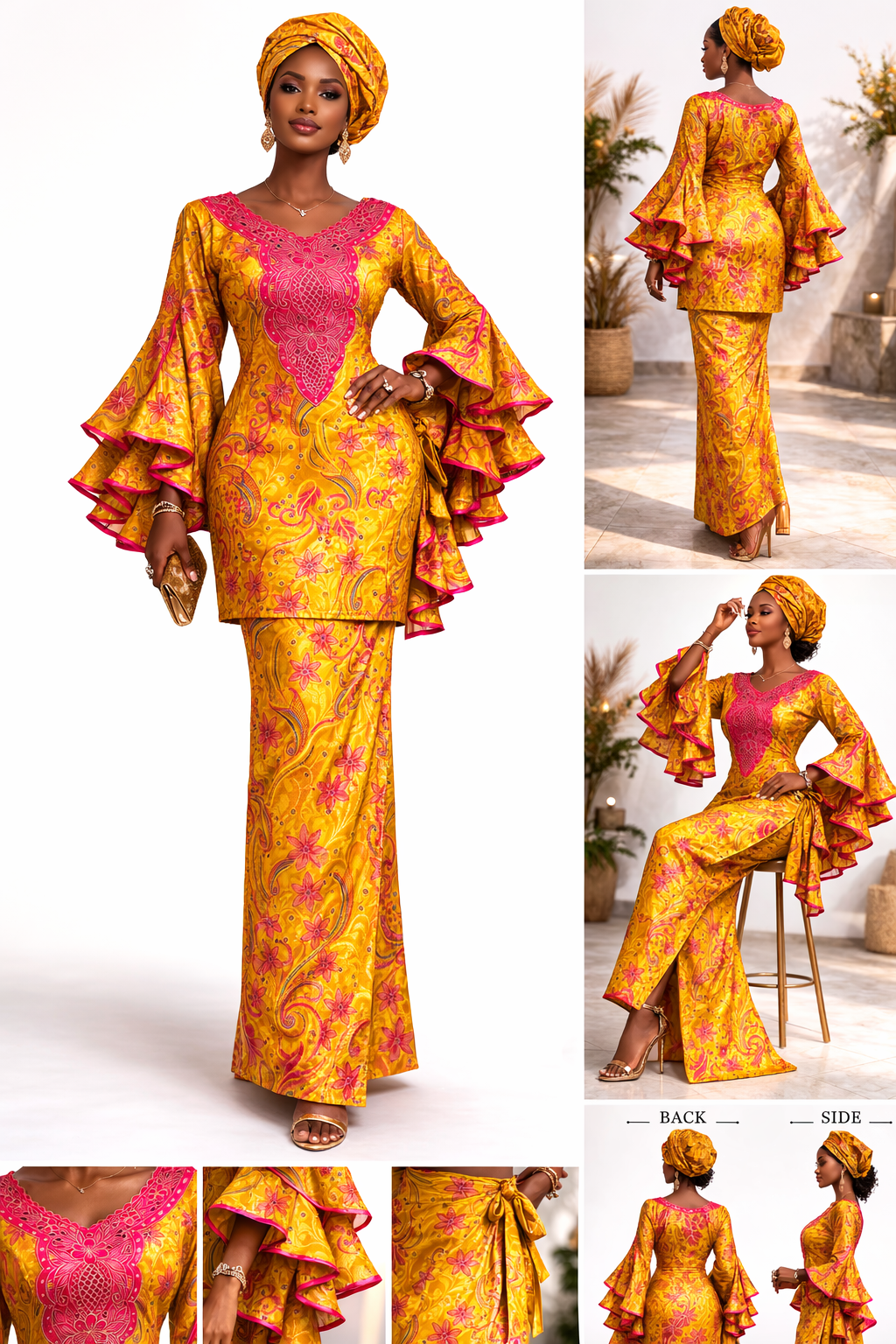 Zaria Golden Embroidered Wrap Skirt Set