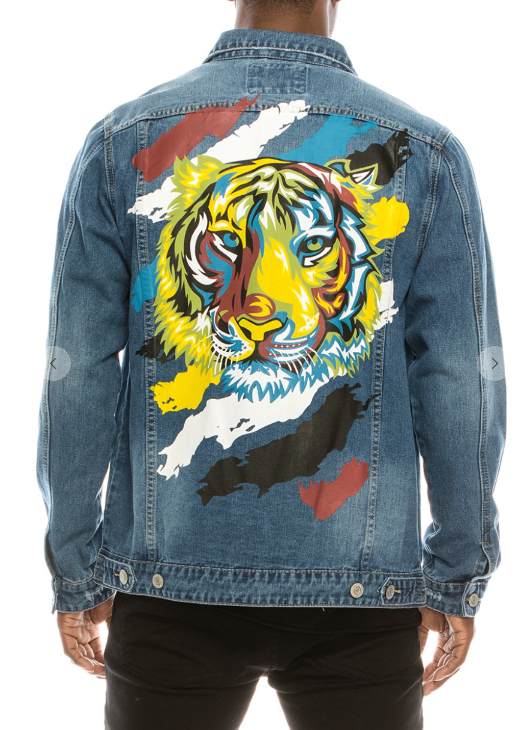 Distressed Colorful Tiger Denim Jacket