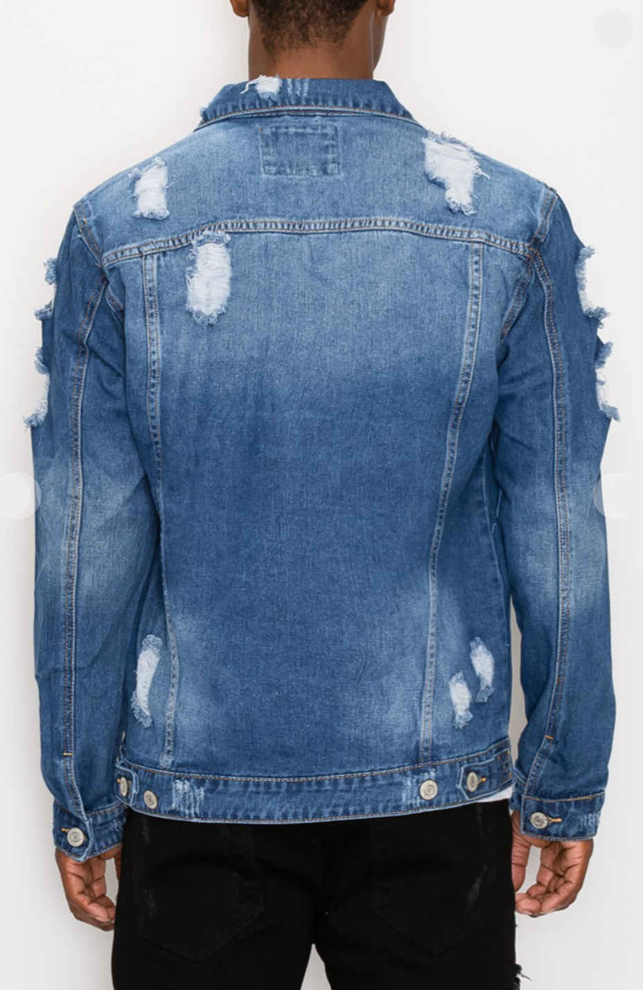 Distressed blue denim jacket