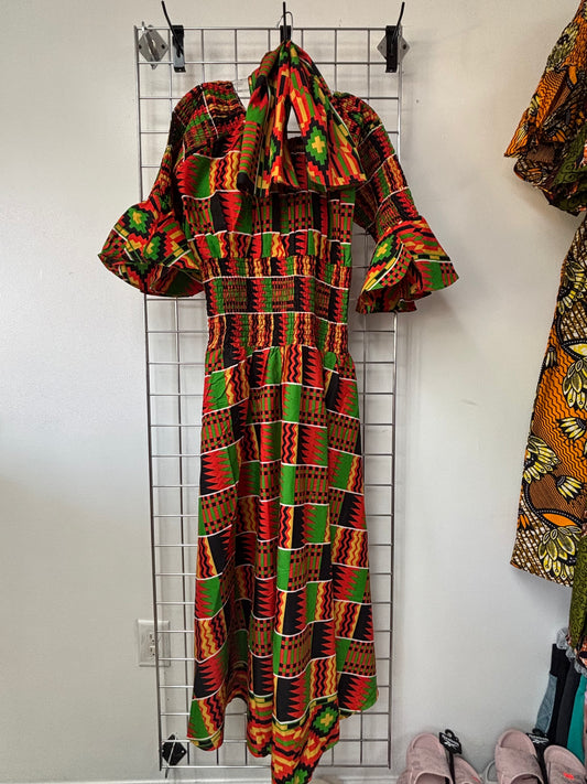 Crown & Color Dress w/Purse & Head Wrap