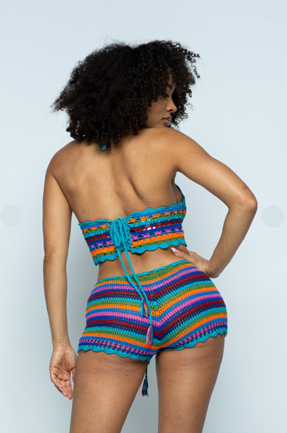 Crochet Halter booty shorts 2 piece set