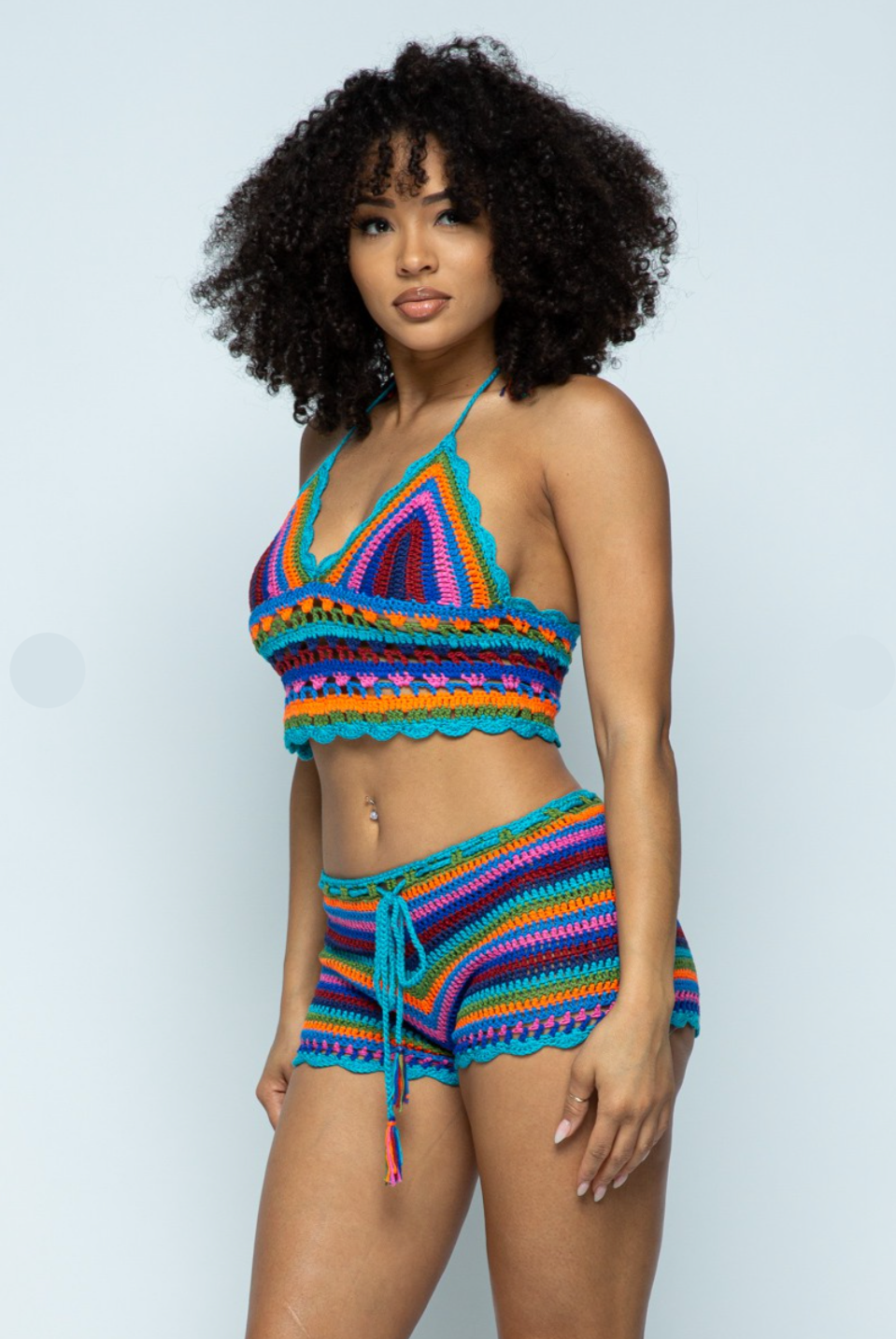 Crochet Halter booty shorts 2 piece set