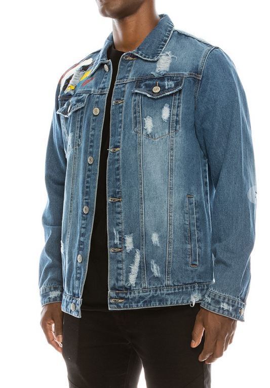 Distressed Colorful Tiger Denim Jacket