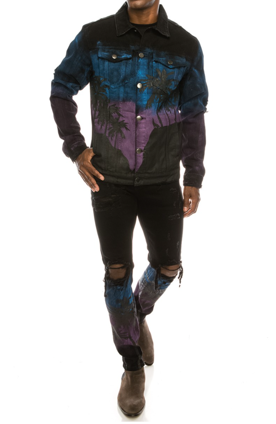 Distressed Black Denim Jacket